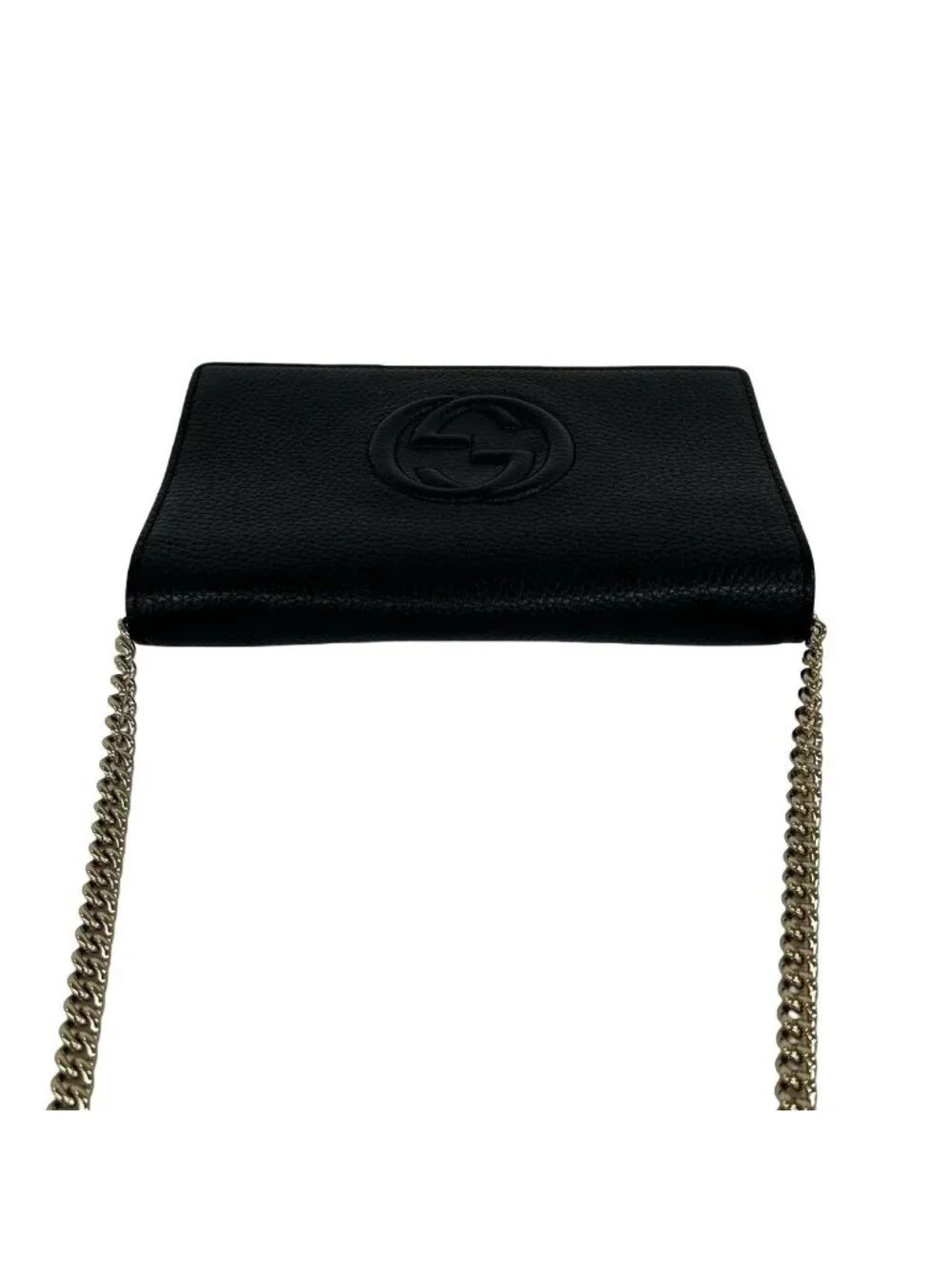 Gucci Soho Interlocking G Leather Chain Wallet on Shoulder Bag Black